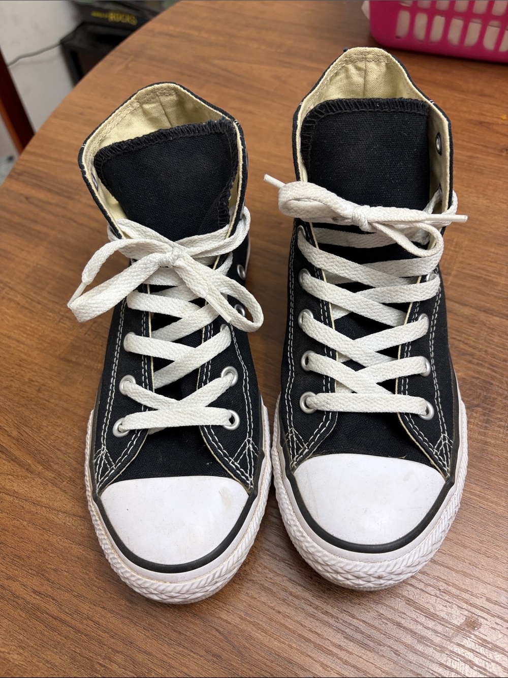 Black High-Top Kids Sneakers with White Toe and Laces